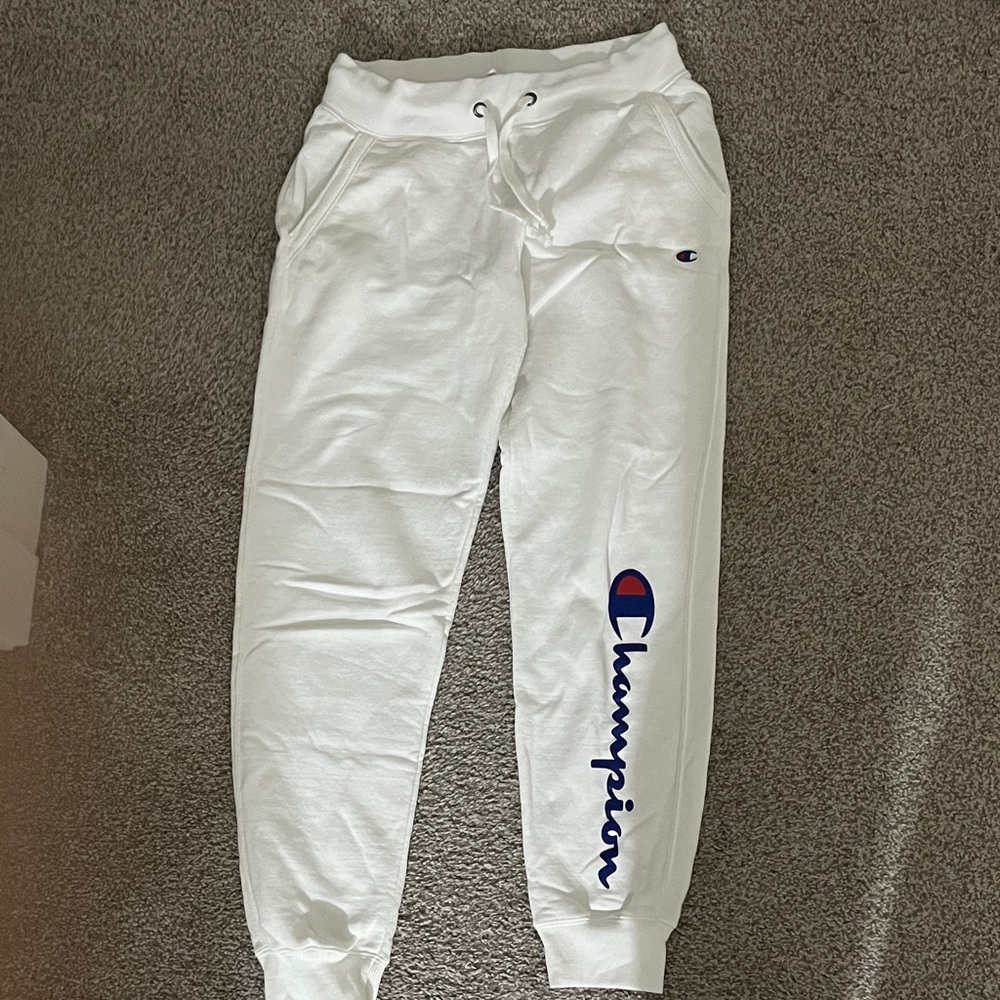 Champion Kids White Sweatpants with Blue Logo